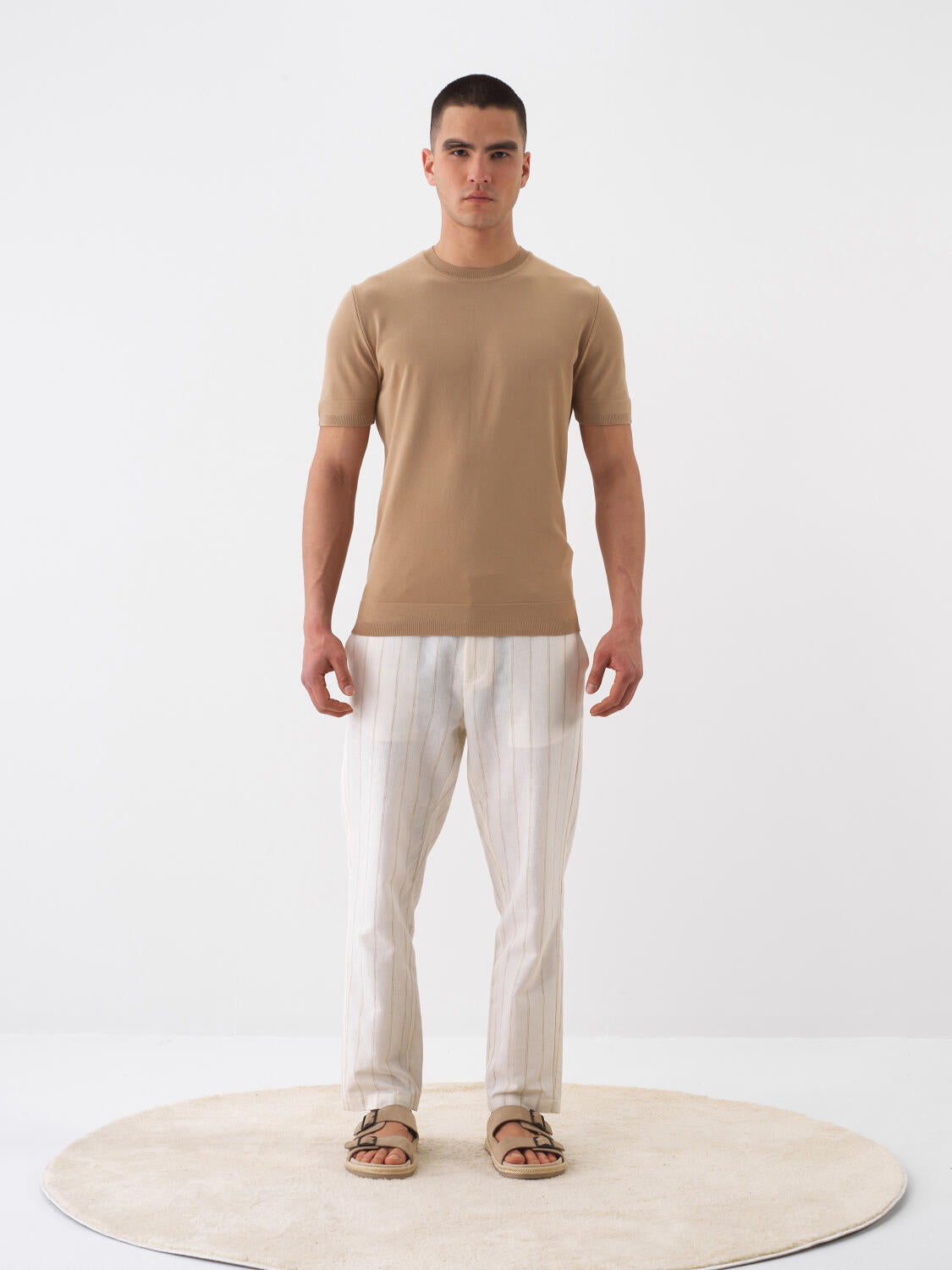 Xint Regular Fit Camel Round Neck T-shirt