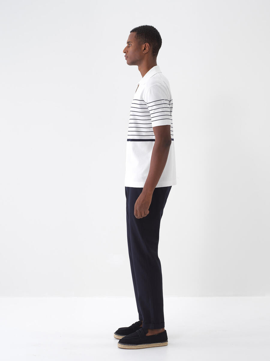 Xint White Polo Neck Regular Fit Striped
