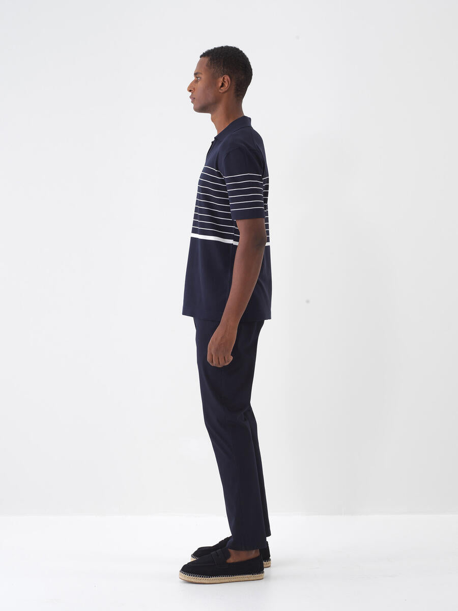 Xint Navy Polo Neck Regular Fit Striped