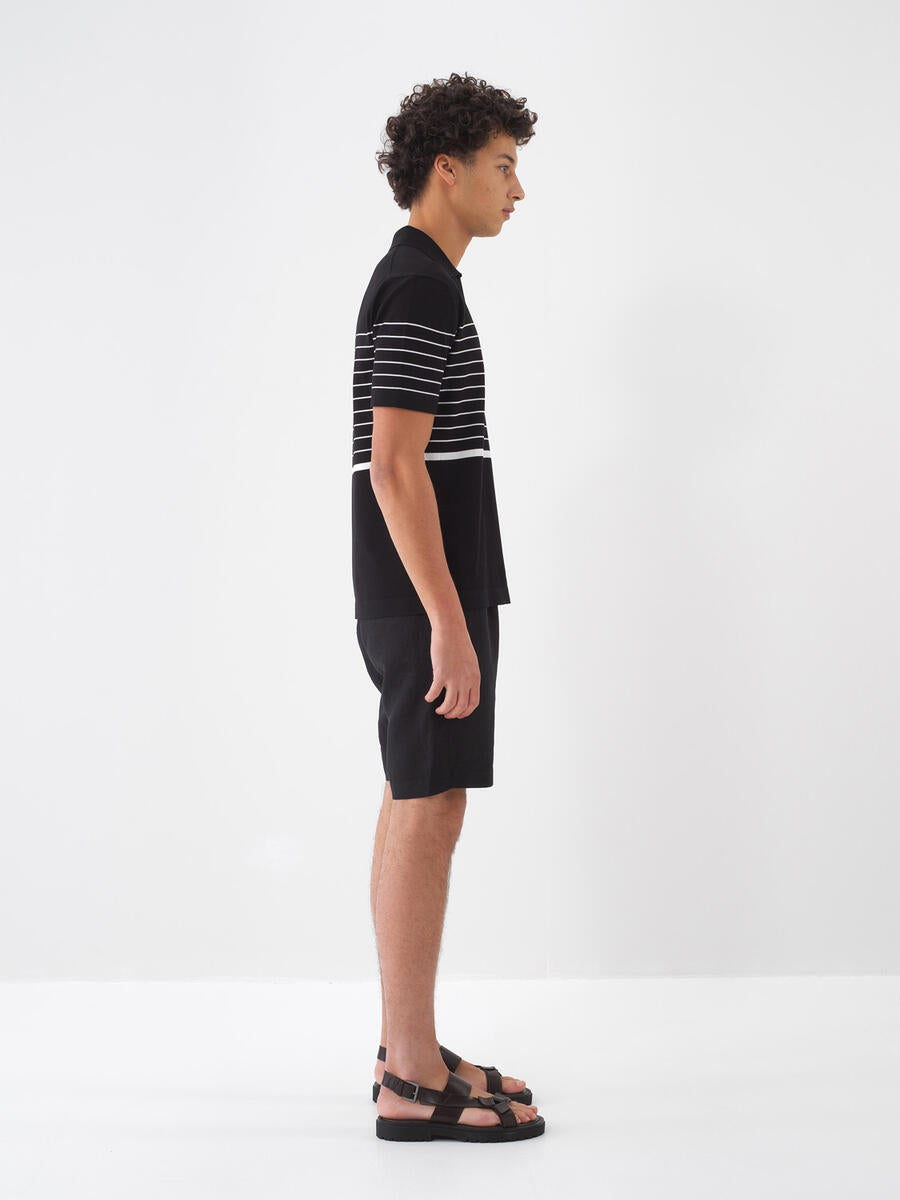 Xint Black Polo Neck Regular Fit Striped