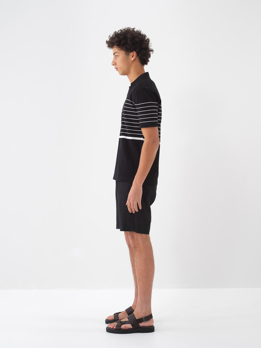 Xint Black Polo Neck Regular Fit Striped