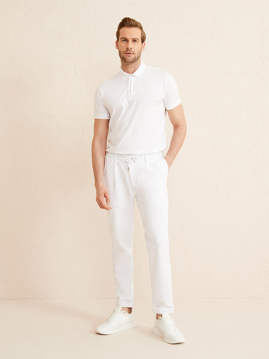 Xint Cotton Slim Fit White Sweat Trousers