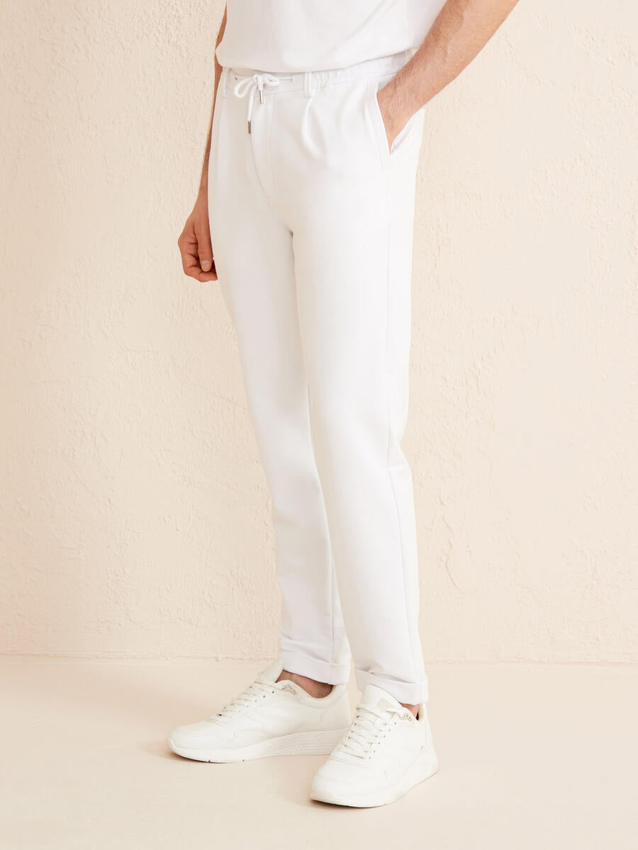 Xint Cotton Slim Fit White Sweat Trousers