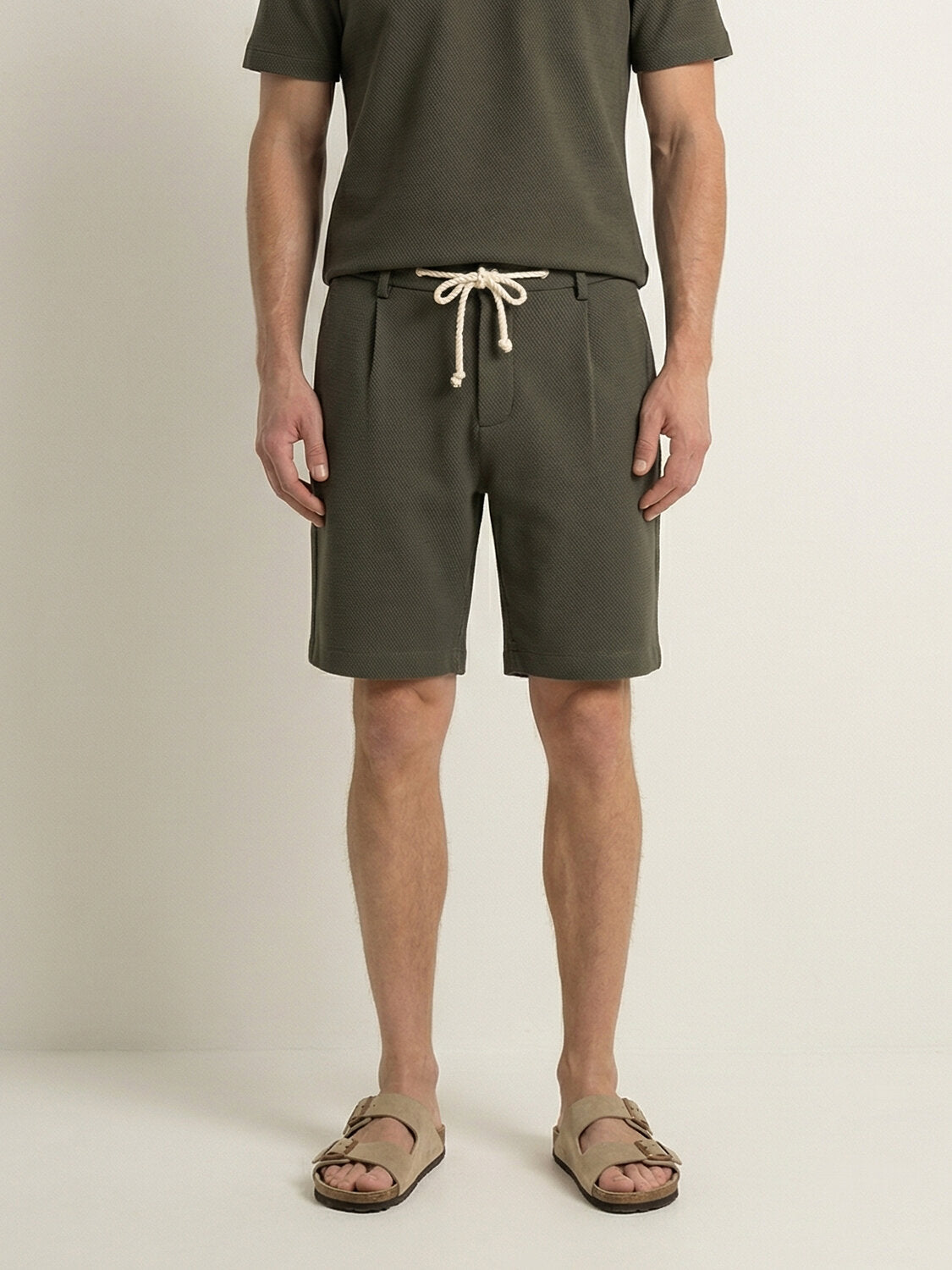 Xint Olive Cotton Texture Regular Fit Short