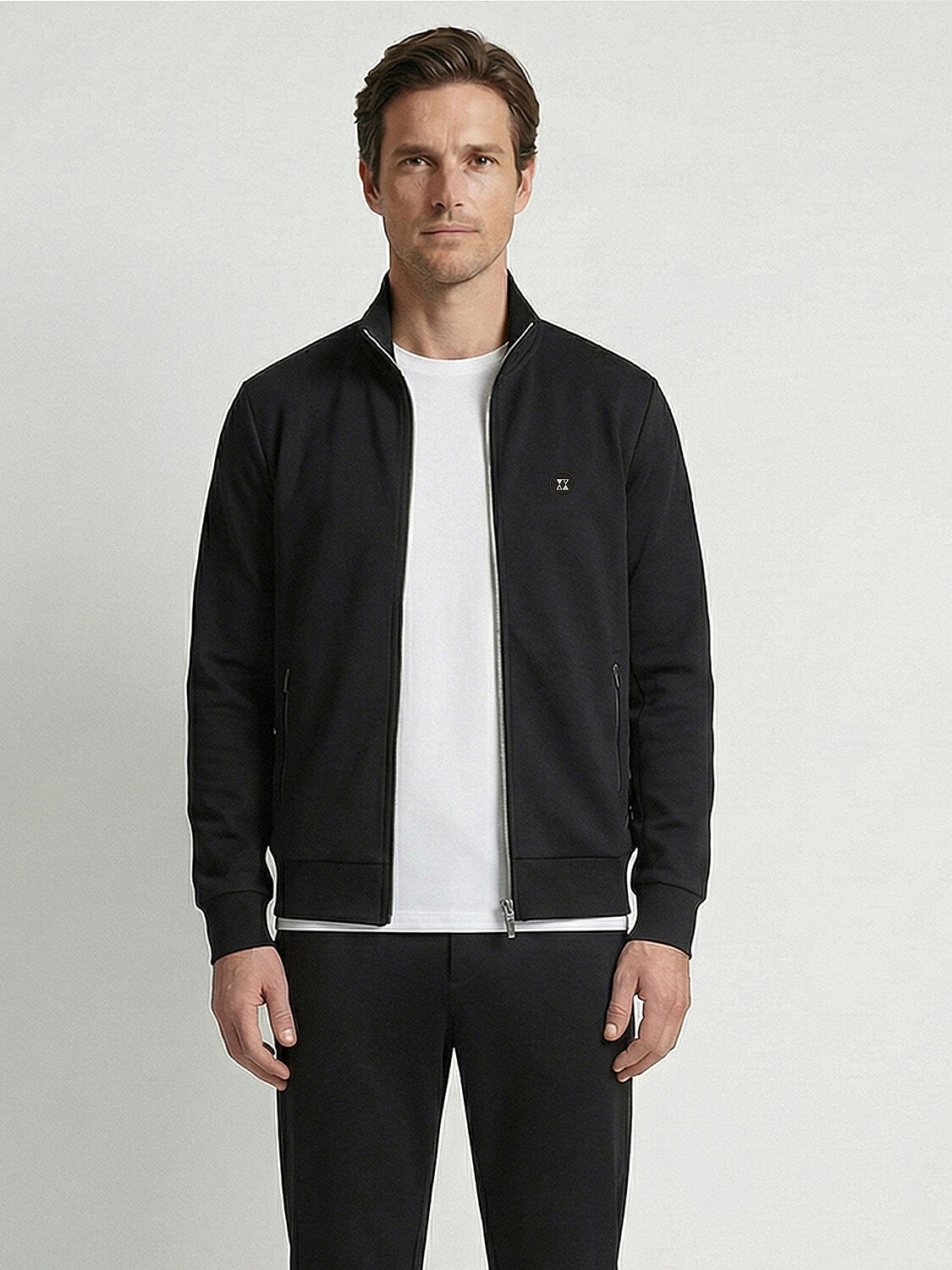 Xint Black Cotton Textured Regular Fit Zippered Sweater