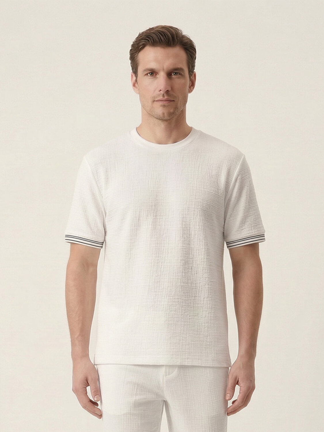Xint White Cotton Textured Short Sleeved T-Shirt