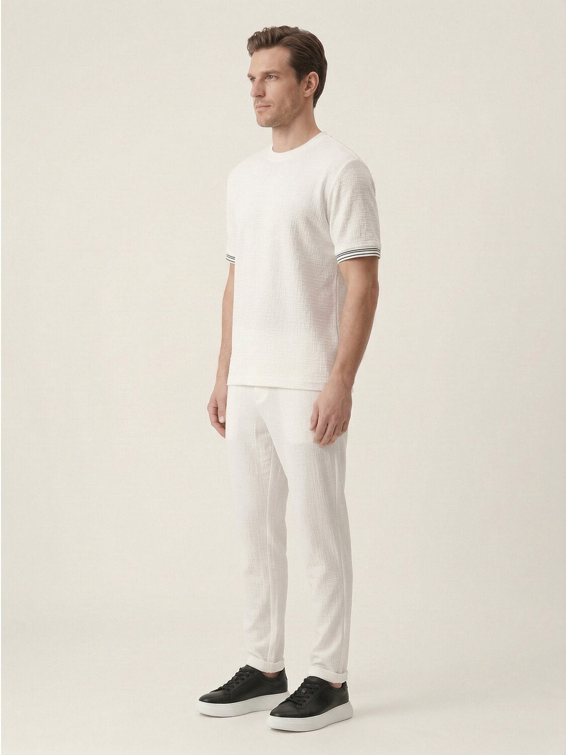 Xint White Cotton Textured Short Sleeved T-Shirt