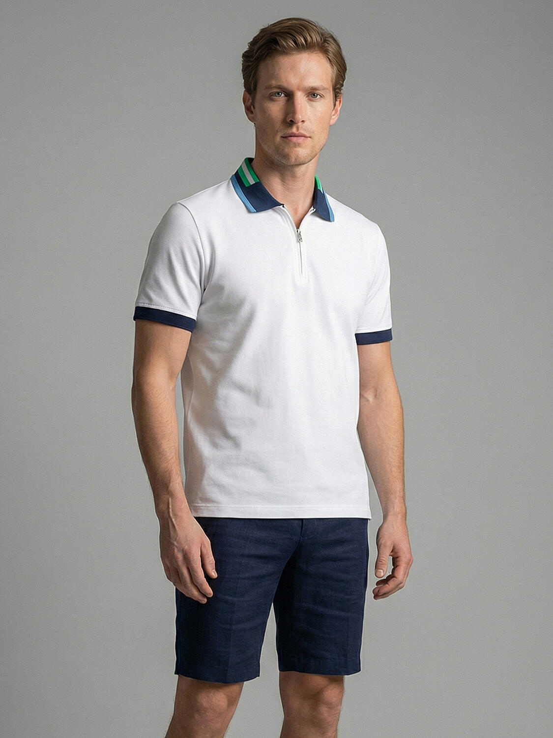 Xint White Polo With Modern Zip