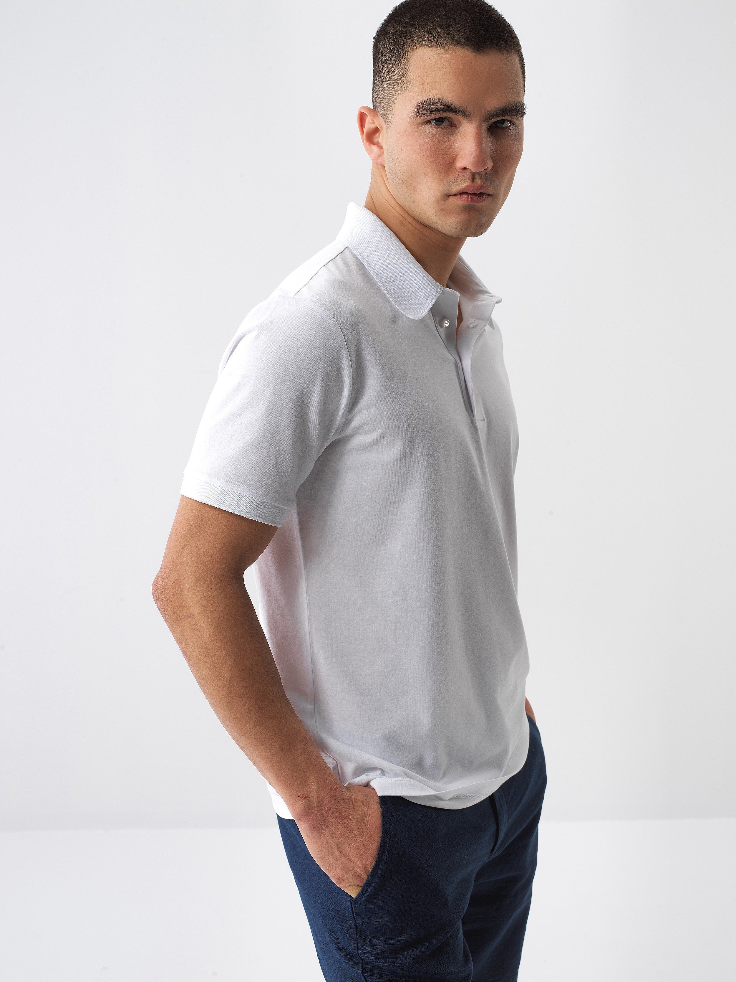 Xint White Cotton Textured Slim Fit Polo