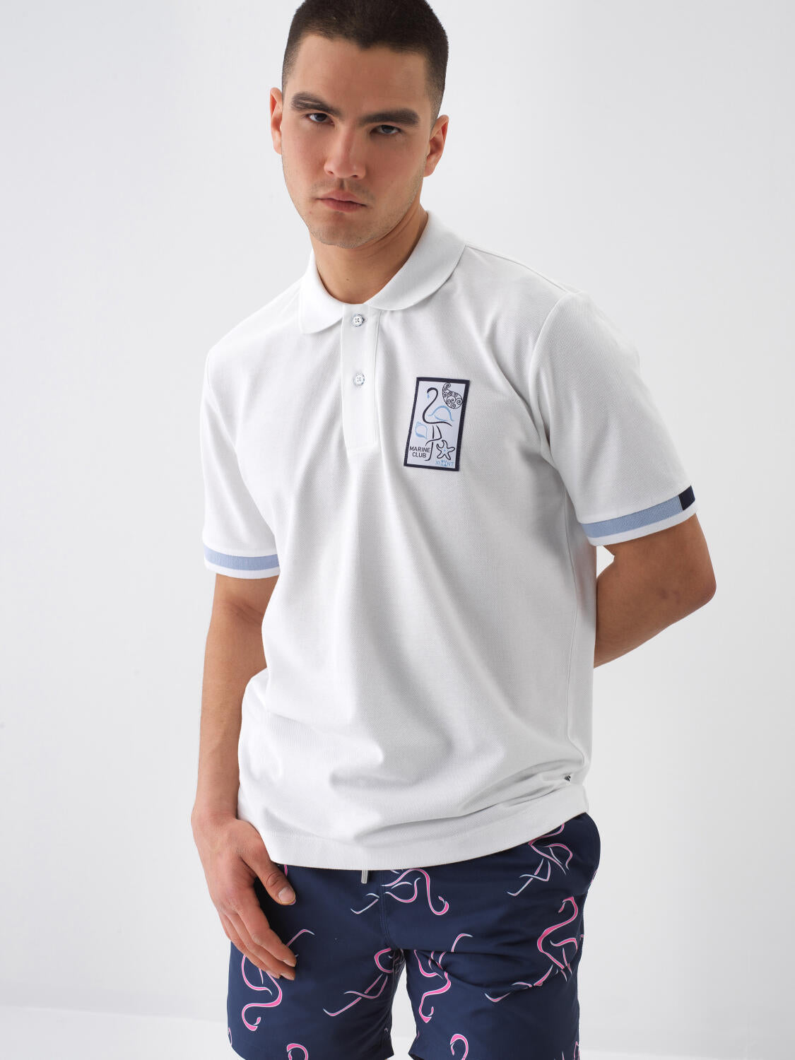 Xint White Cotton Polo With Design