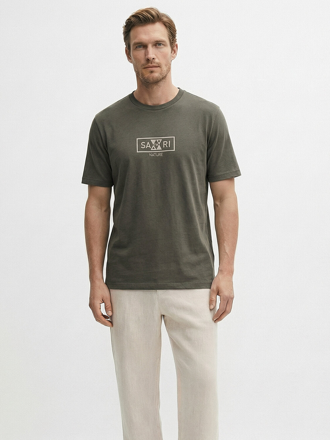 Xint Khaki Short Sleeved Cotton Texture T-Shirt