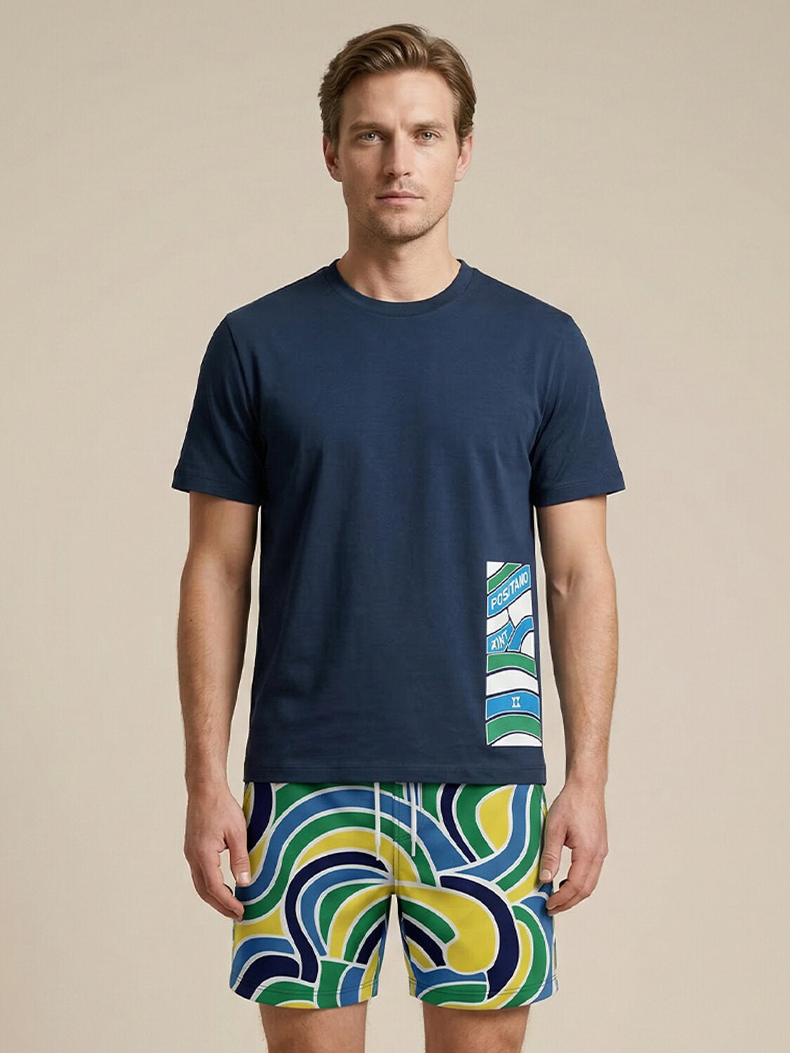 Xint Navy Cotton Printed Design T-Shirt
