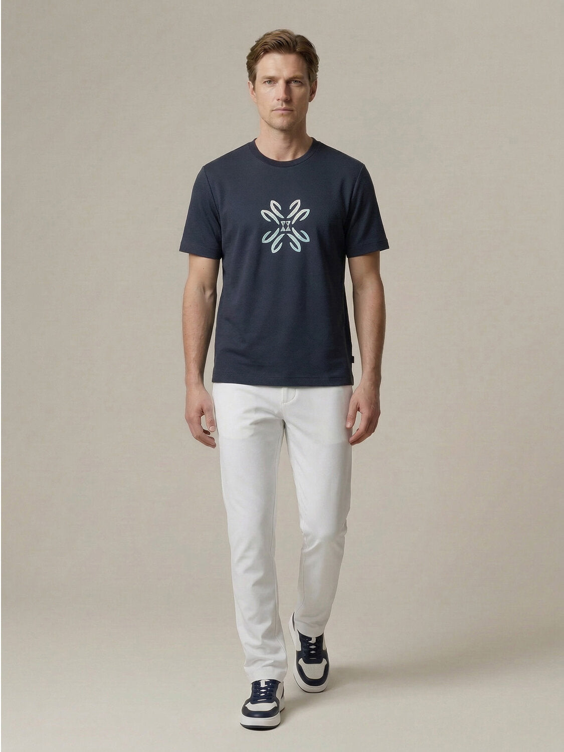 Xint Navy Cotton Regular Fit T-Shirt