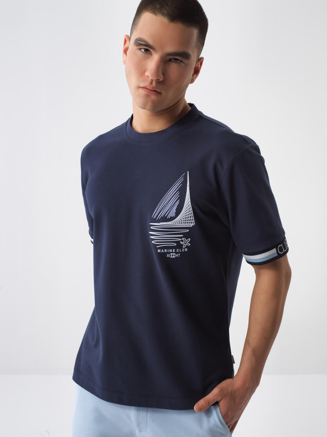 Xint Regular Fit Navy Cotton T-shirt