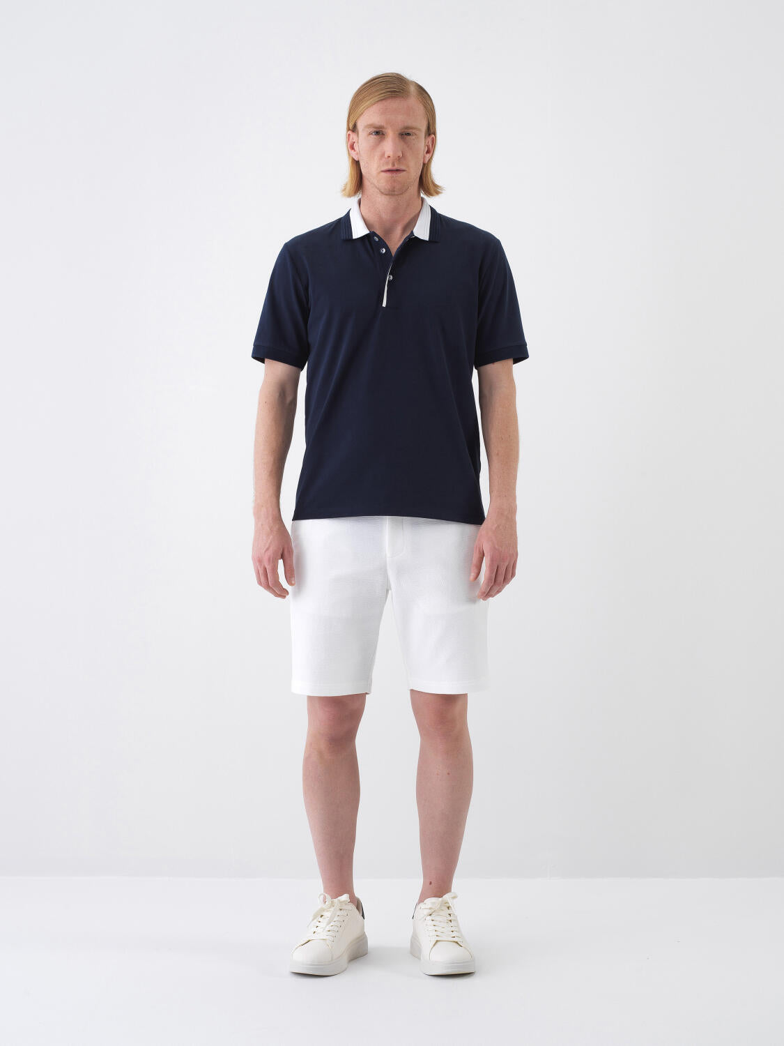 Xint Slim Fit Navy Cotton Polo