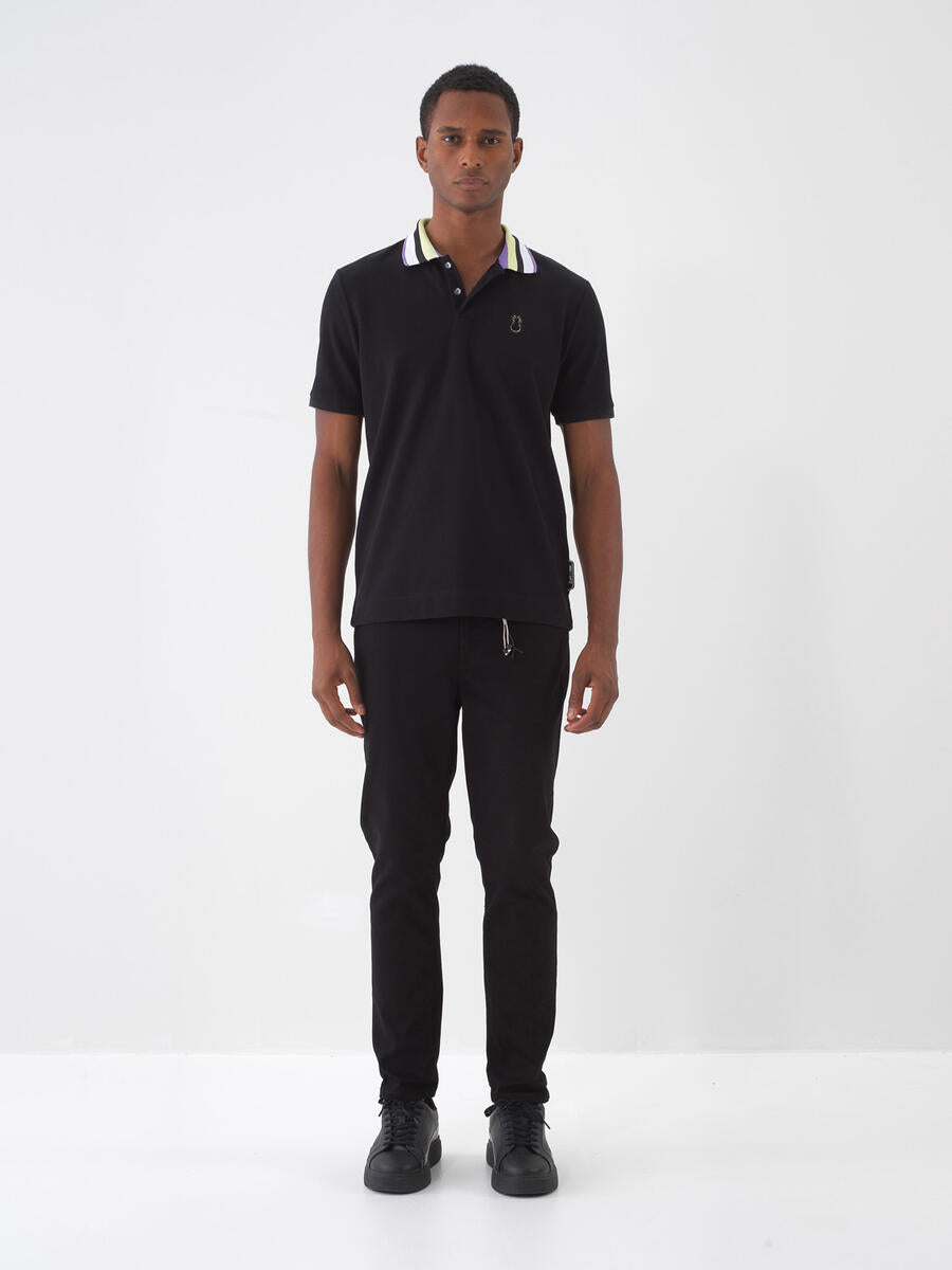 Polo Neck Cotton Regular Fit Black T-shirt