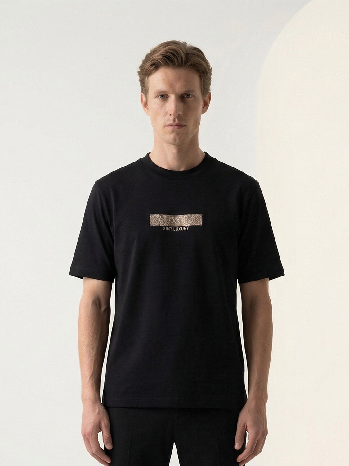 Xint Black Short Sleeved Printed Design T-Shirt