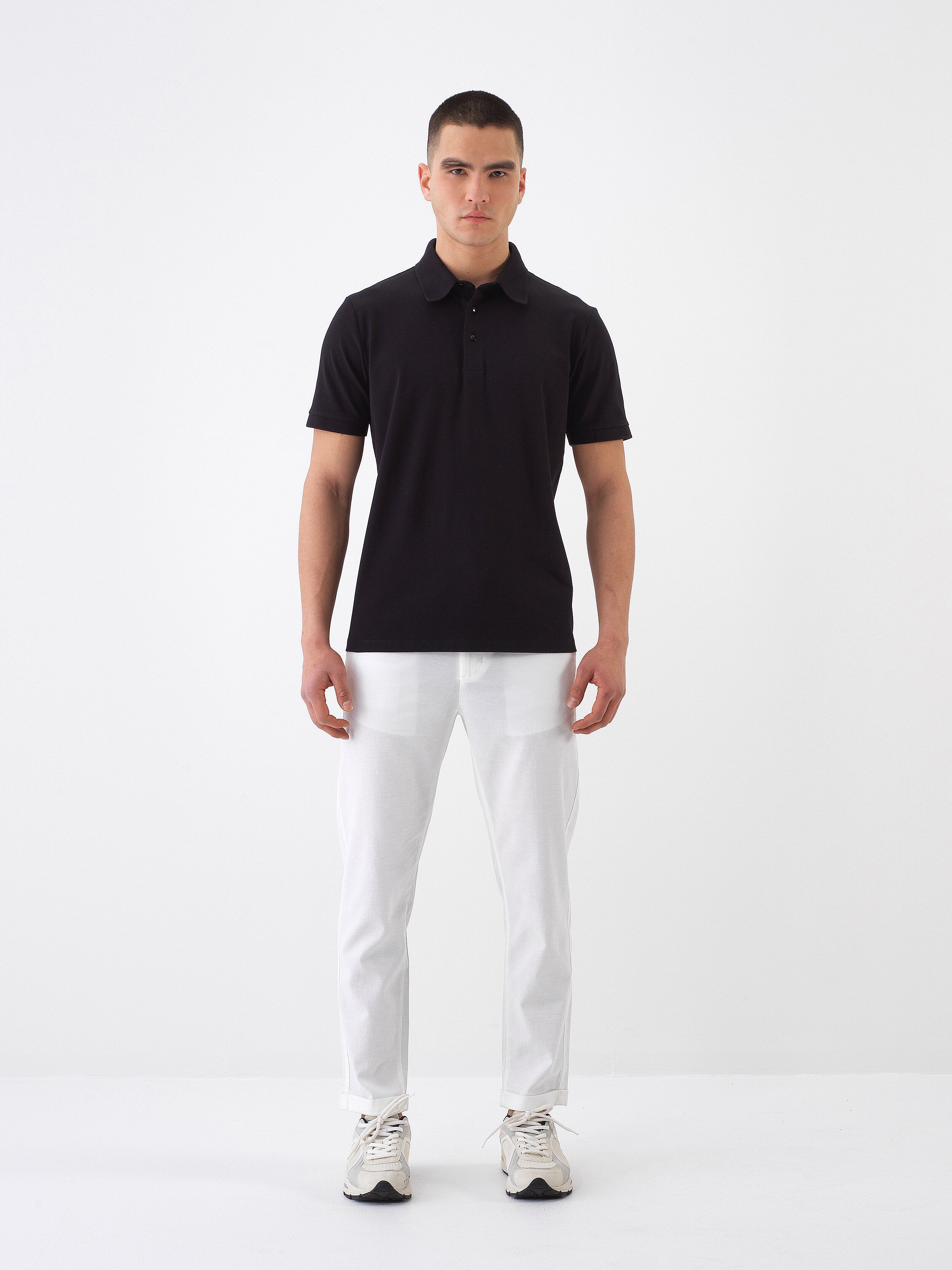 Xint Black Cotton Textured Slim Fit Polo