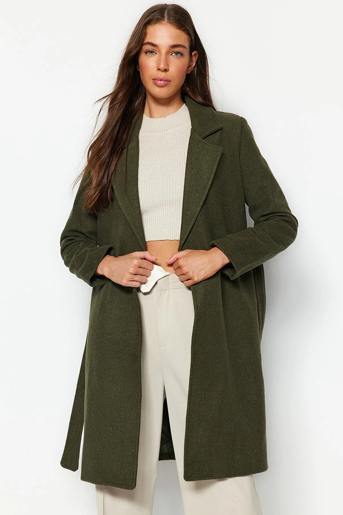 Trendyol Long Basic Khaki Coat