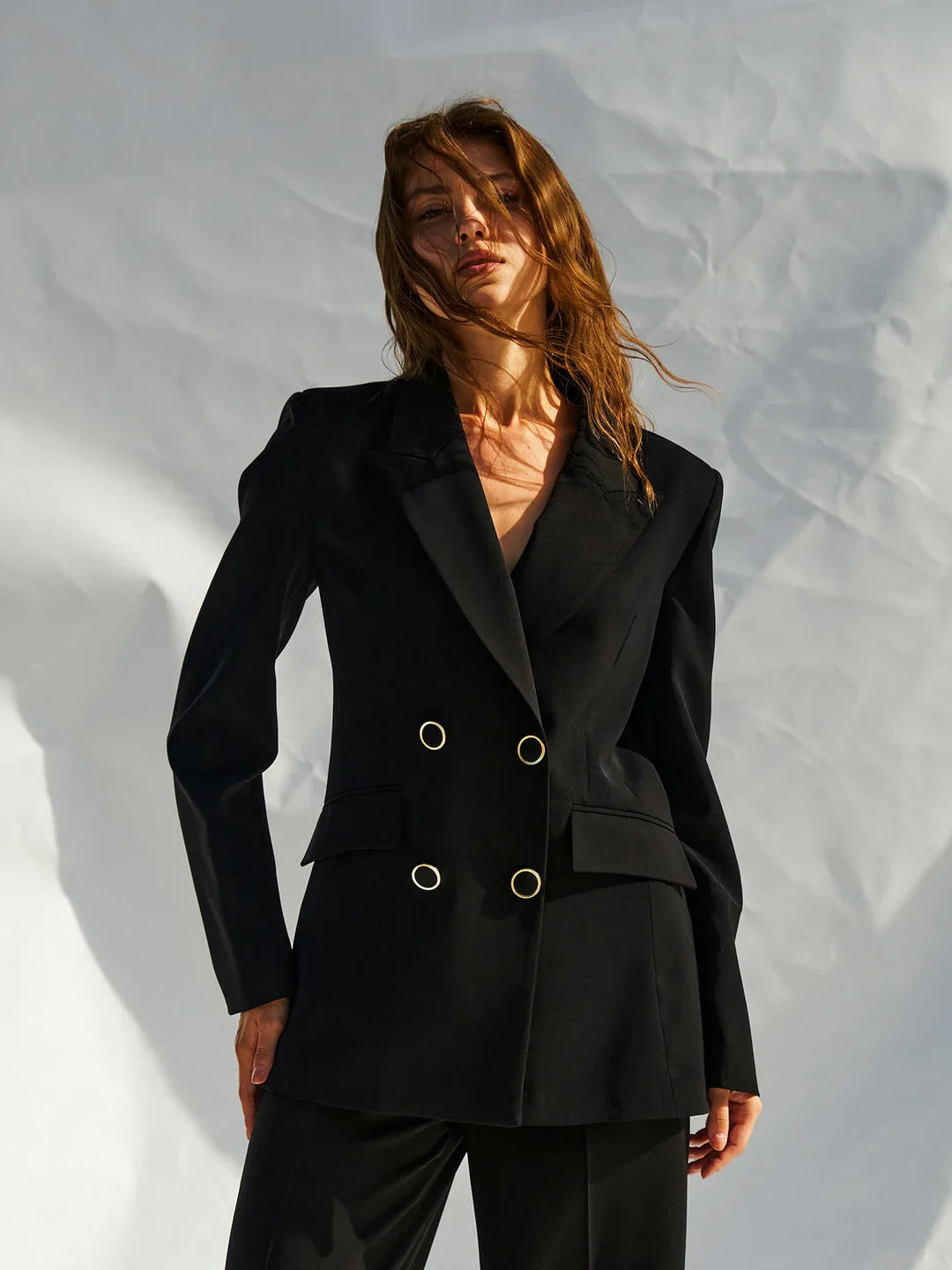 Lefon Padded Gold Buttoned Black Blazer