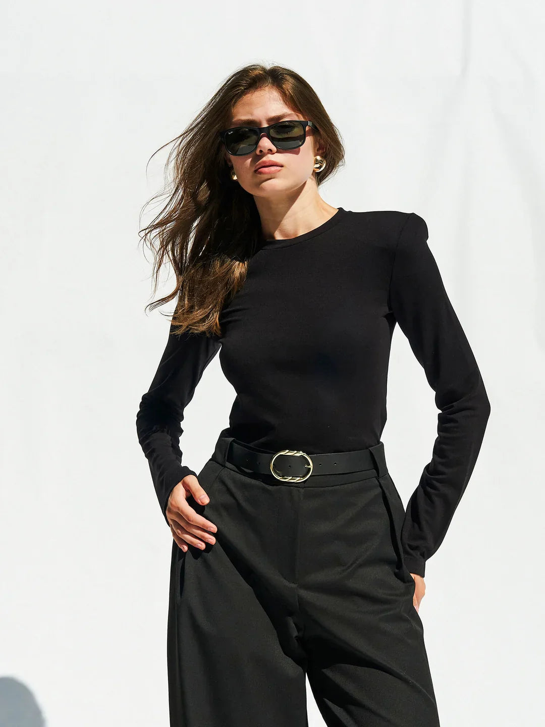 Lefon Crew Neck Padded Black Top Body Suit