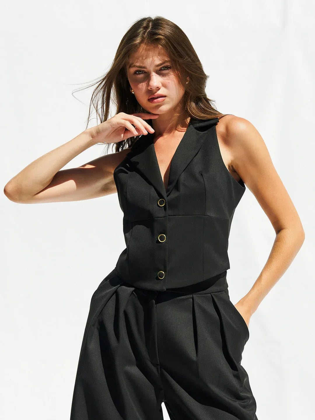 Lefon Front Button Black Vest