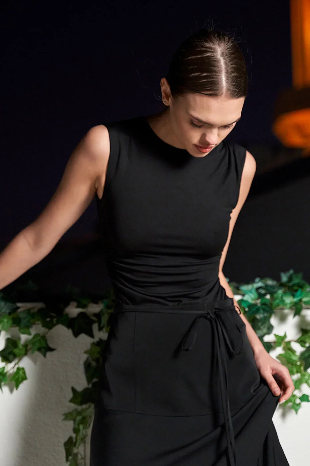 Lefon Bicycle Collar Gathered Black Top Body Suit