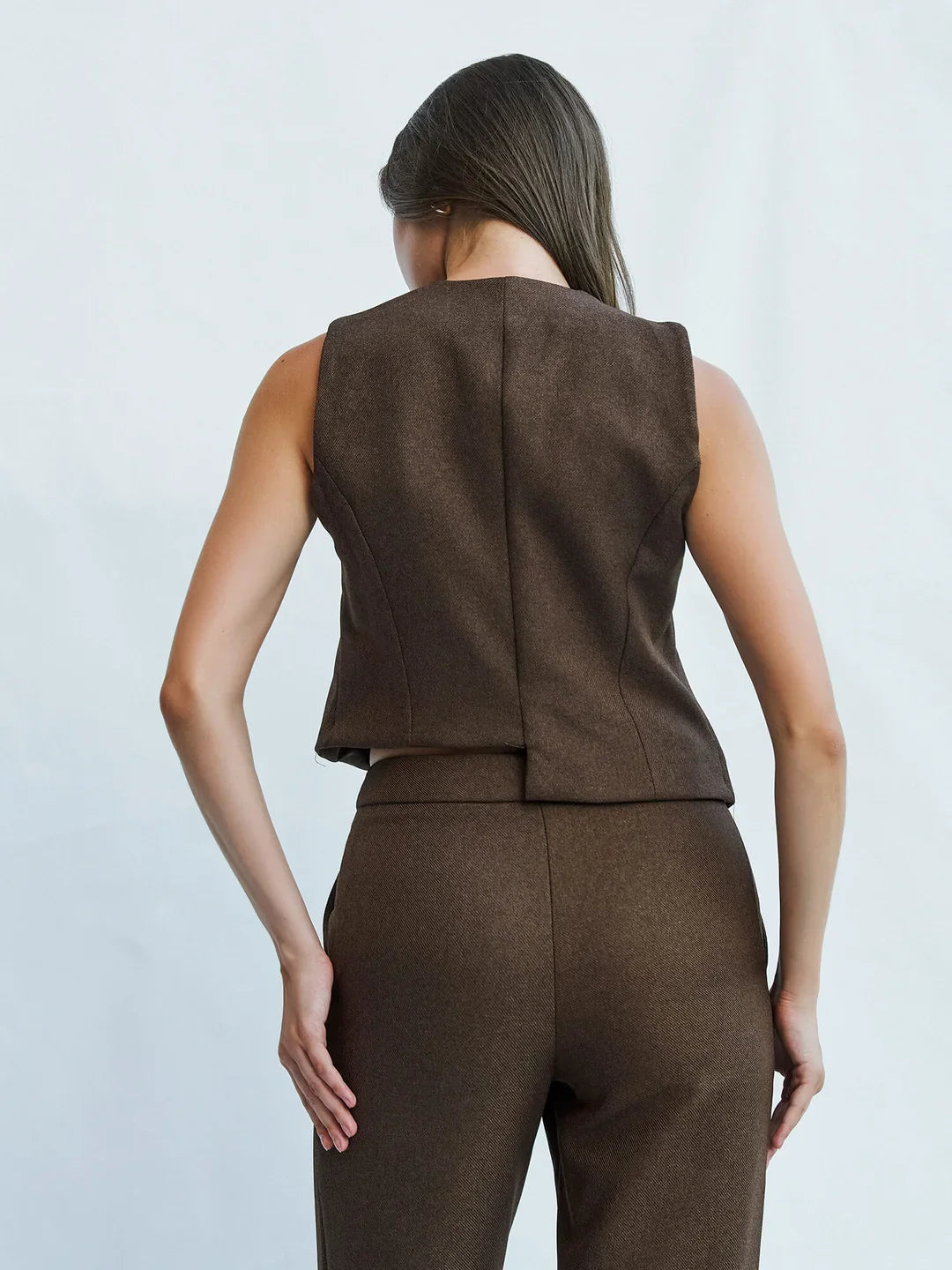Lefon Asymmetrical Cut Brown Vest
