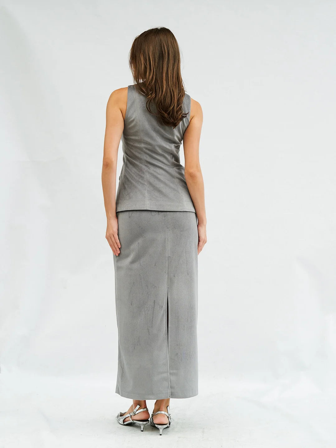 Lefon Straight Cut Grey Skirt With Slits
