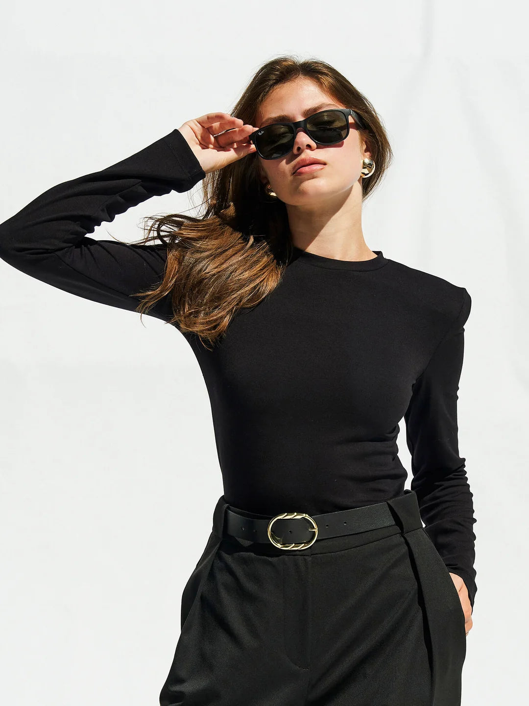 Lefon Crew Neck Padded Black Top Body Suit