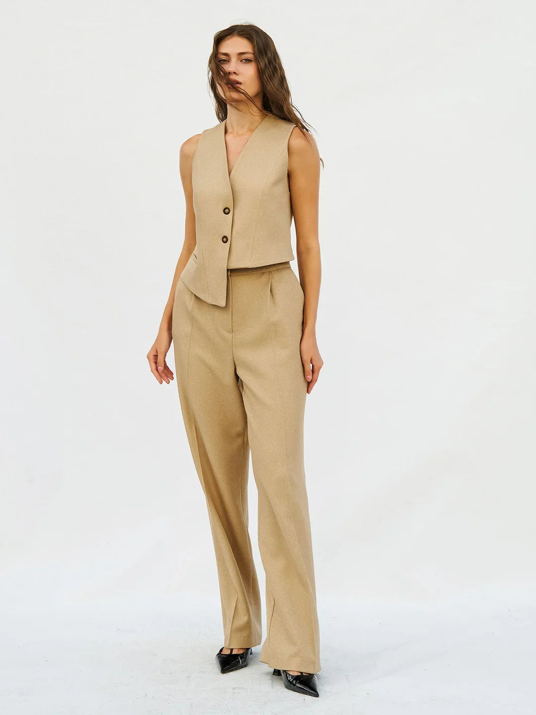 Lefon Asymmetrical Cut Beige Vest