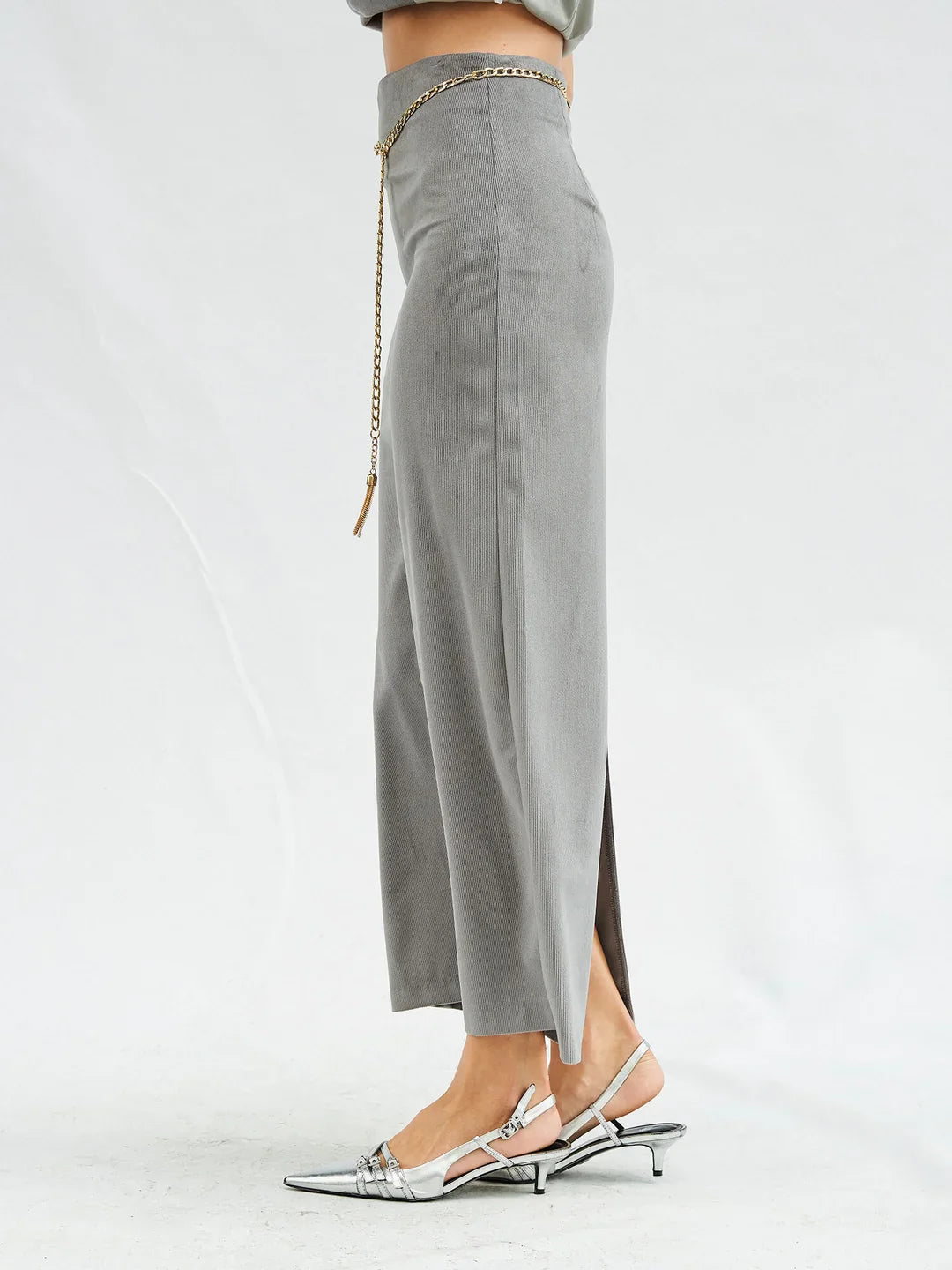Lefon Straight Cut Grey Skirt With Slits