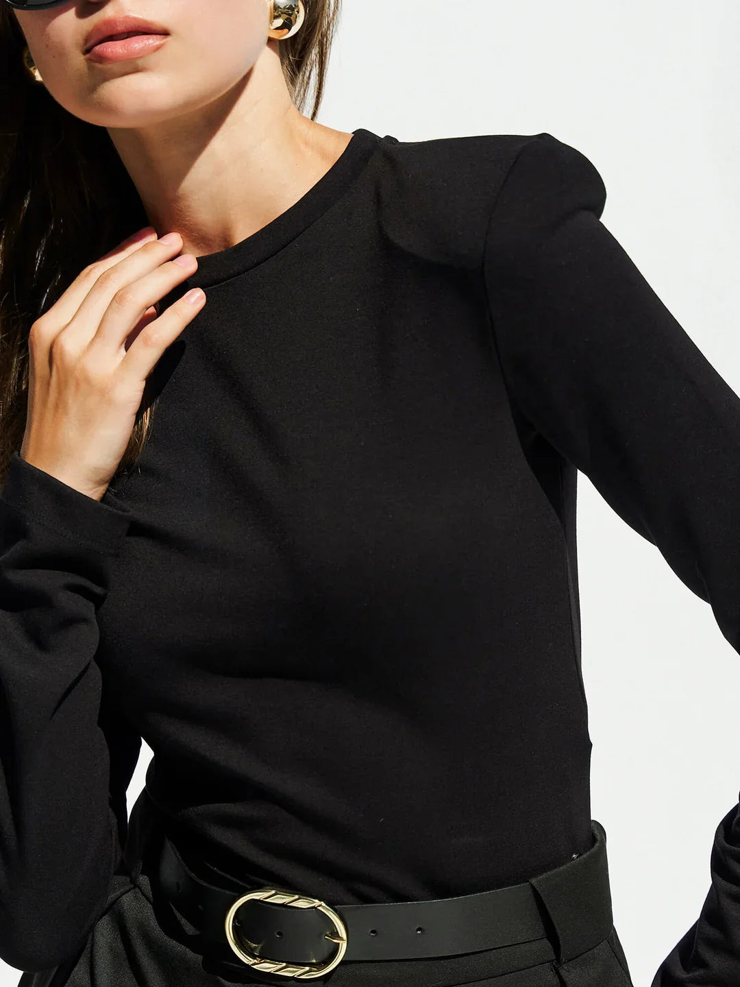 Lefon Crew Neck Padded Black Top Body Suit