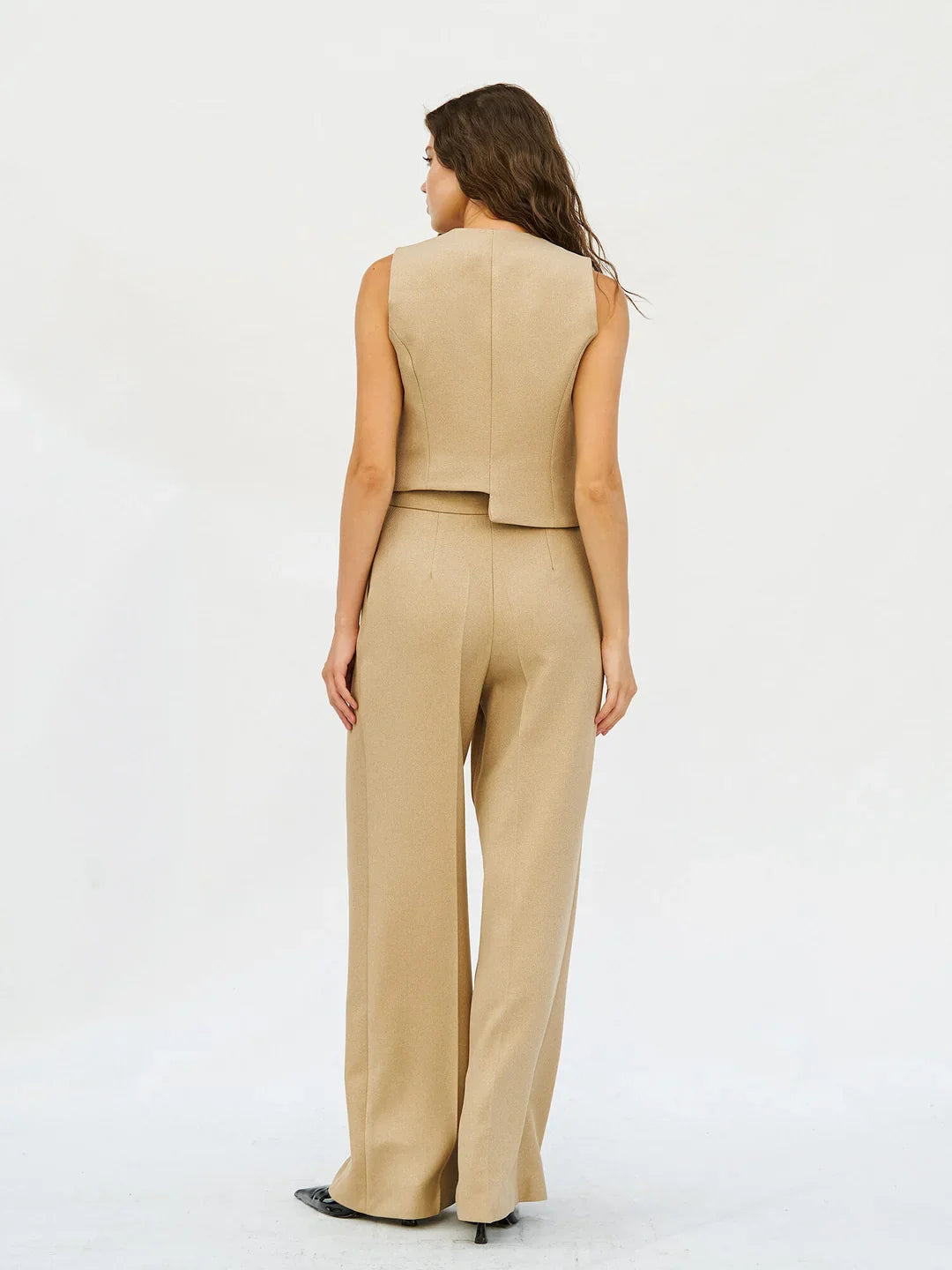 Lefon Asymmetrical Cut Beige Vest
