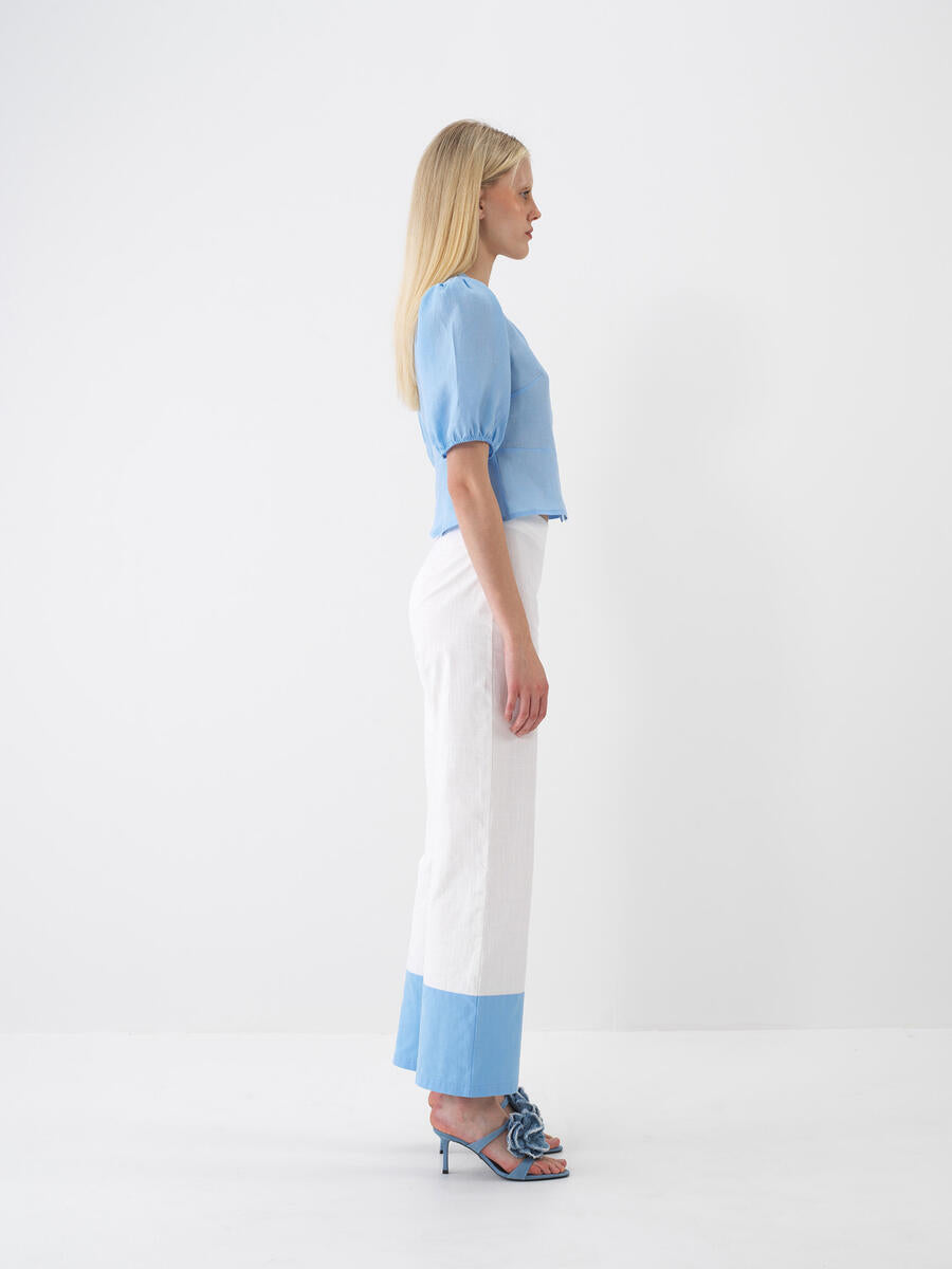 Xint Blue Regular Fit Linen Top