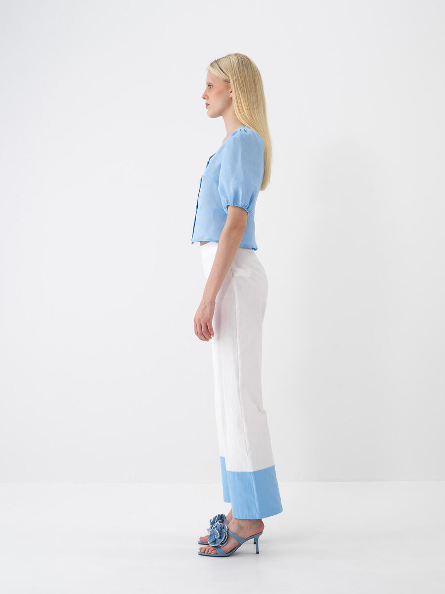 Xint Blue Regular Fit Linen Top