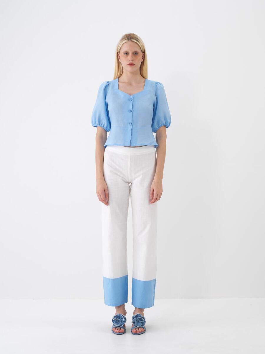 Xint Blue Regular Fit Linen Top