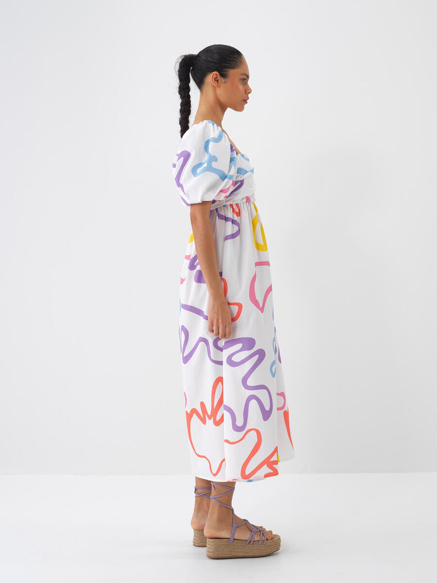 Xint Regular Fit White Printed Dress