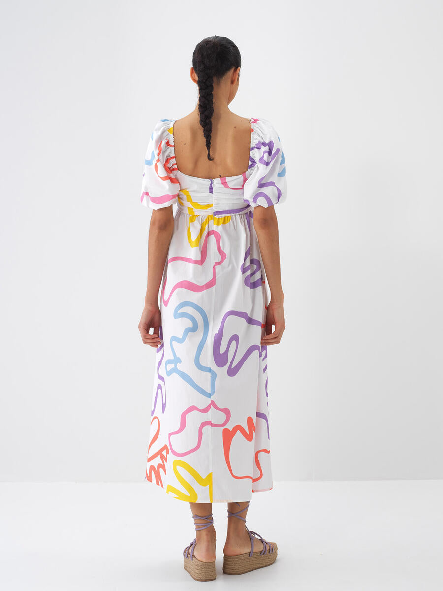 Xint Regular Fit White Printed Dress