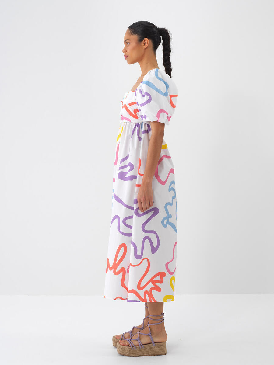 Xint Regular Fit White Printed Dress