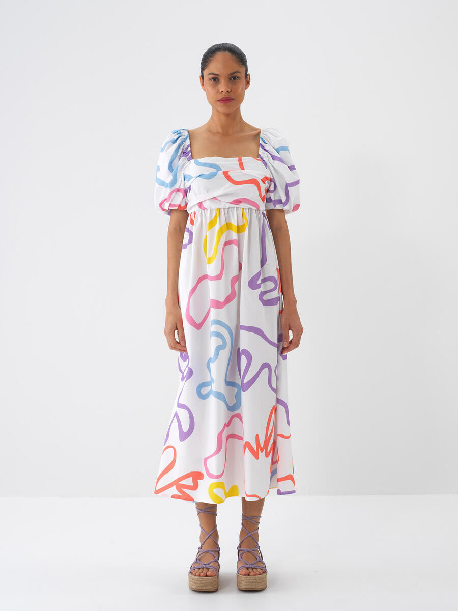 Xint Regular Fit White Printed Dress