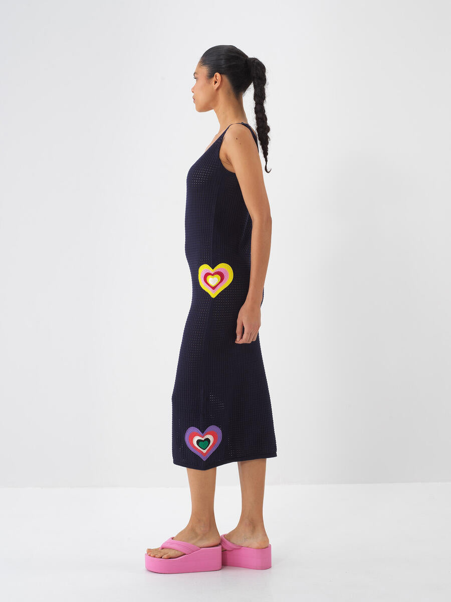 Xint Navy Dress With Hearts Design