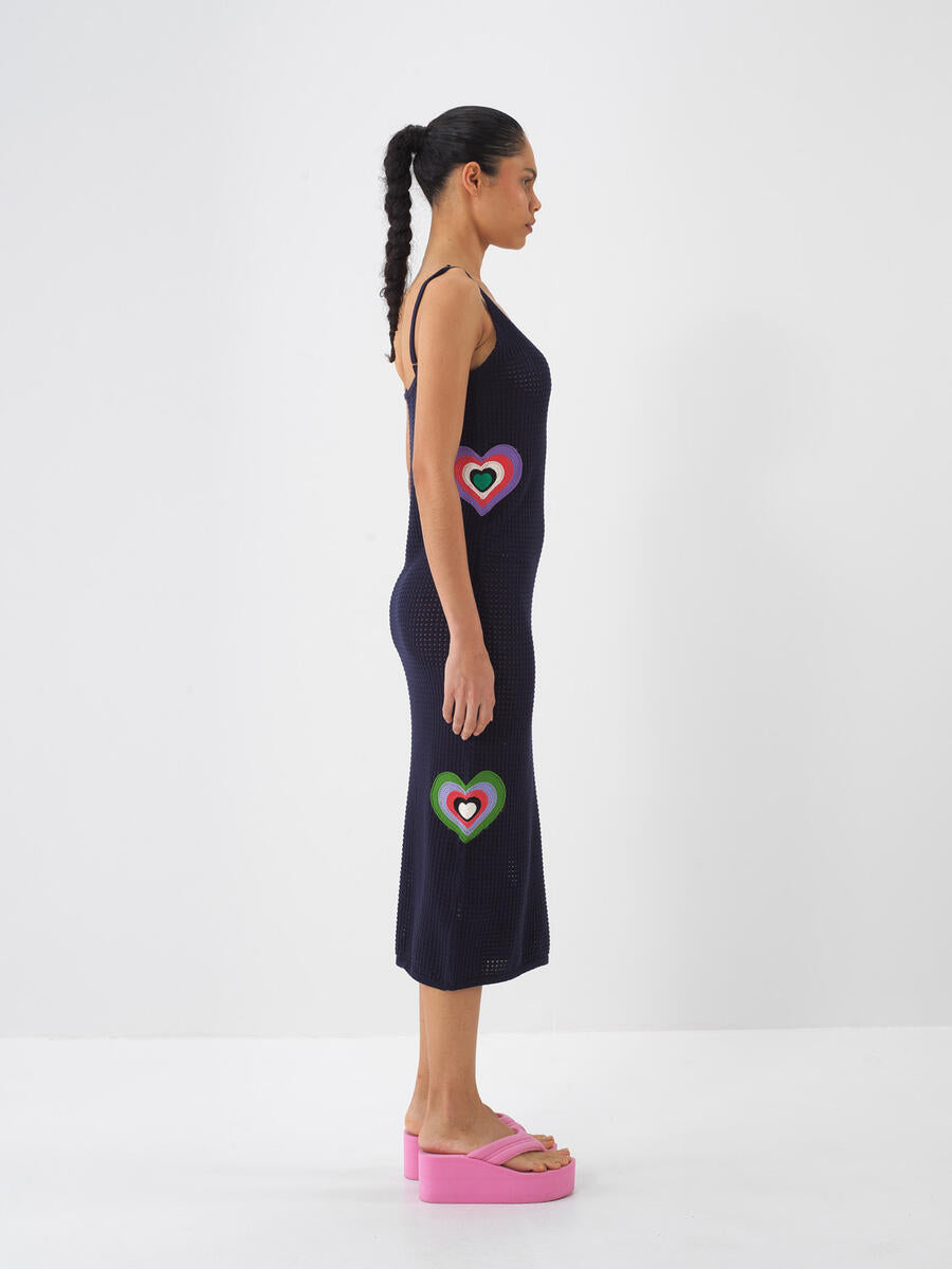 Xint Navy Dress With Hearts Design