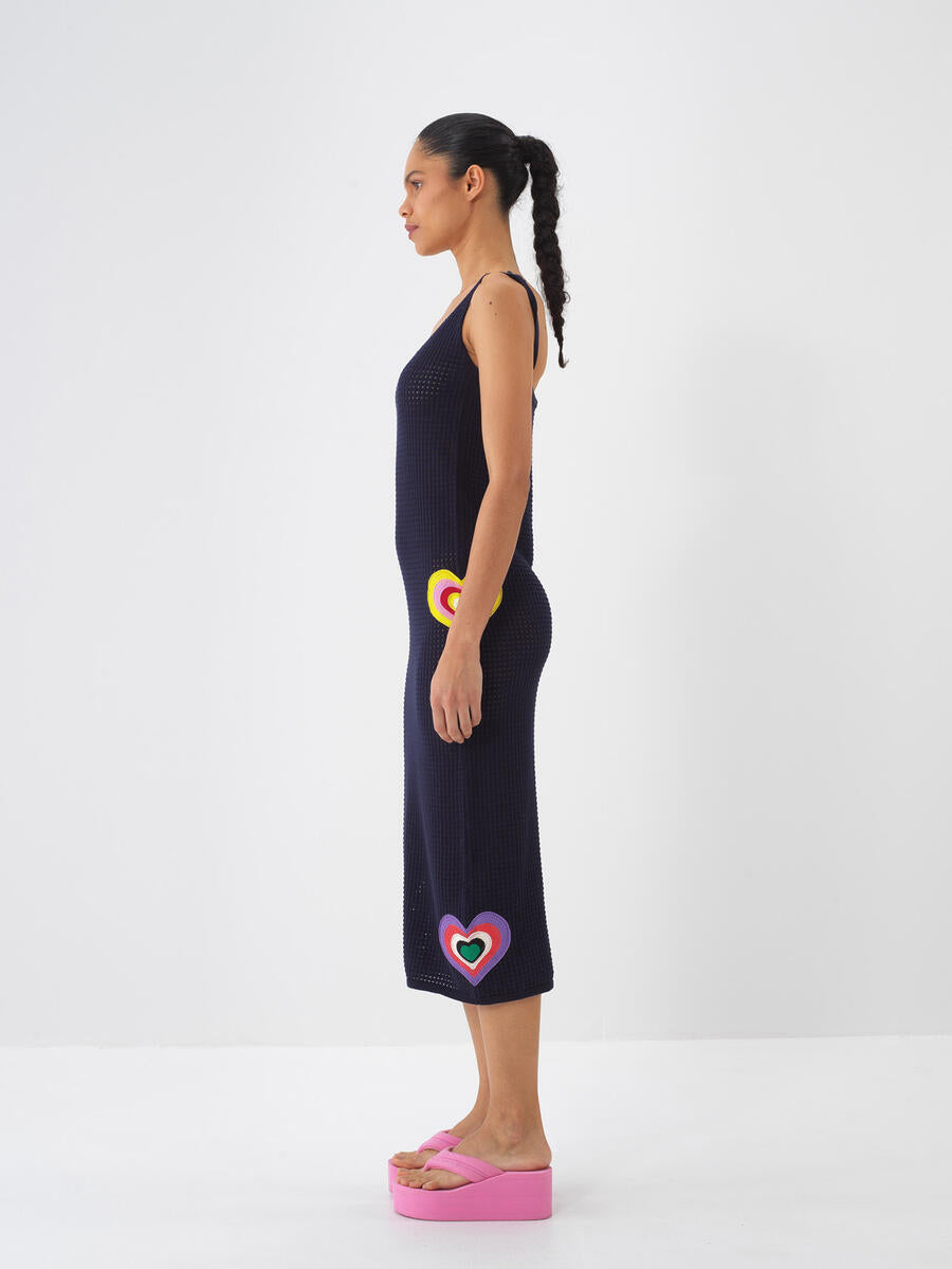 Xint Navy Dress With Hearts Design