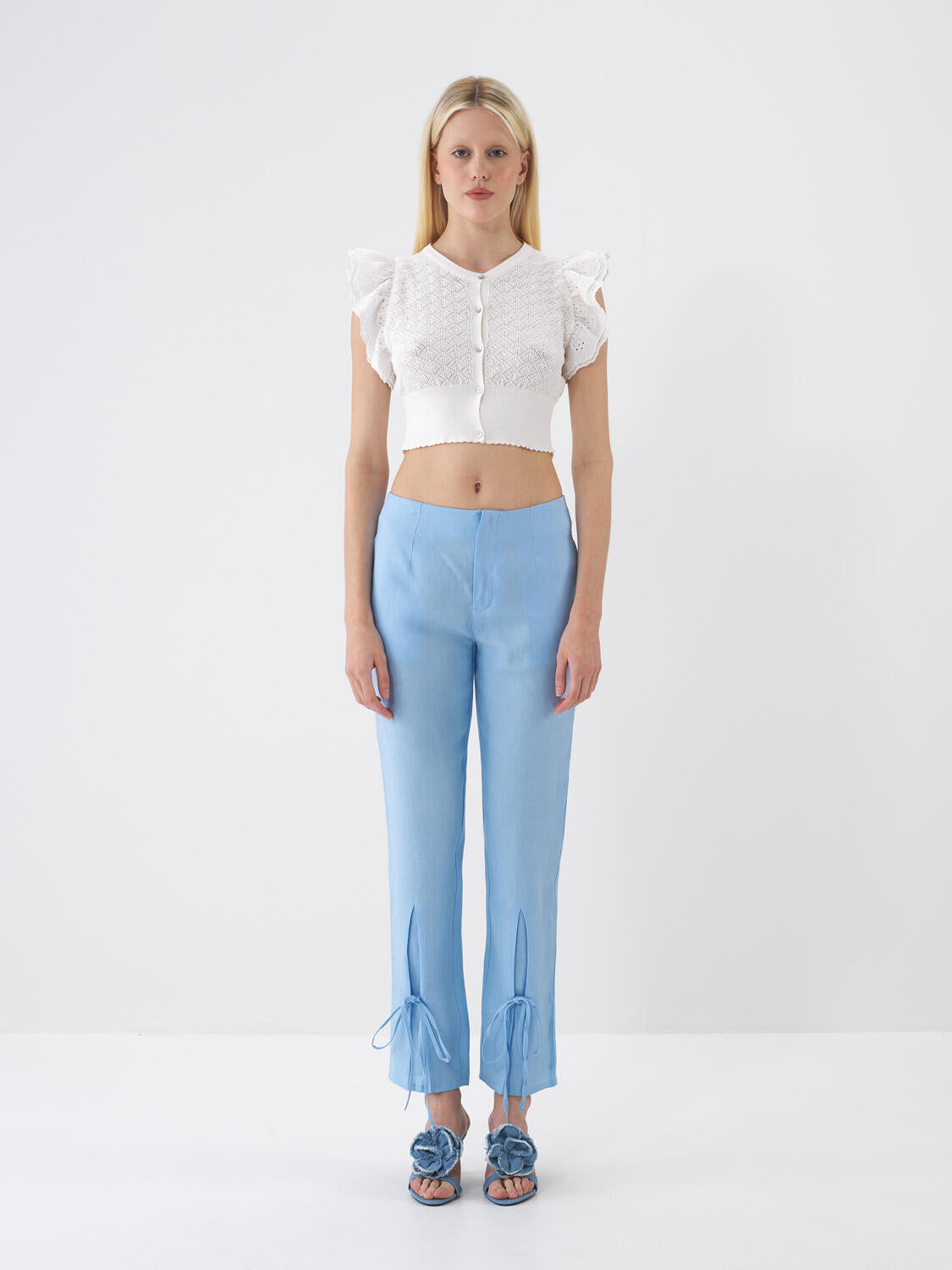 Xint Regular Fit Blue Linen Pant