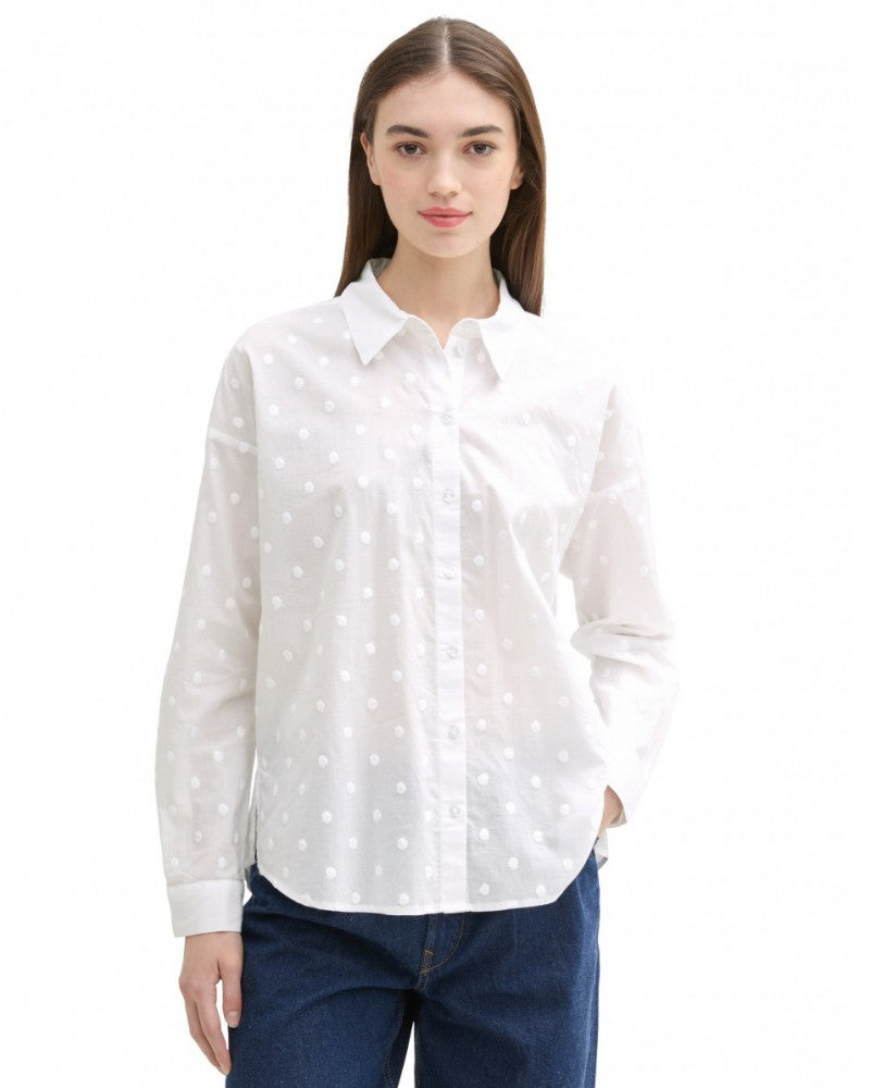 Tom Tailor White Shirt With Dotted Texture
