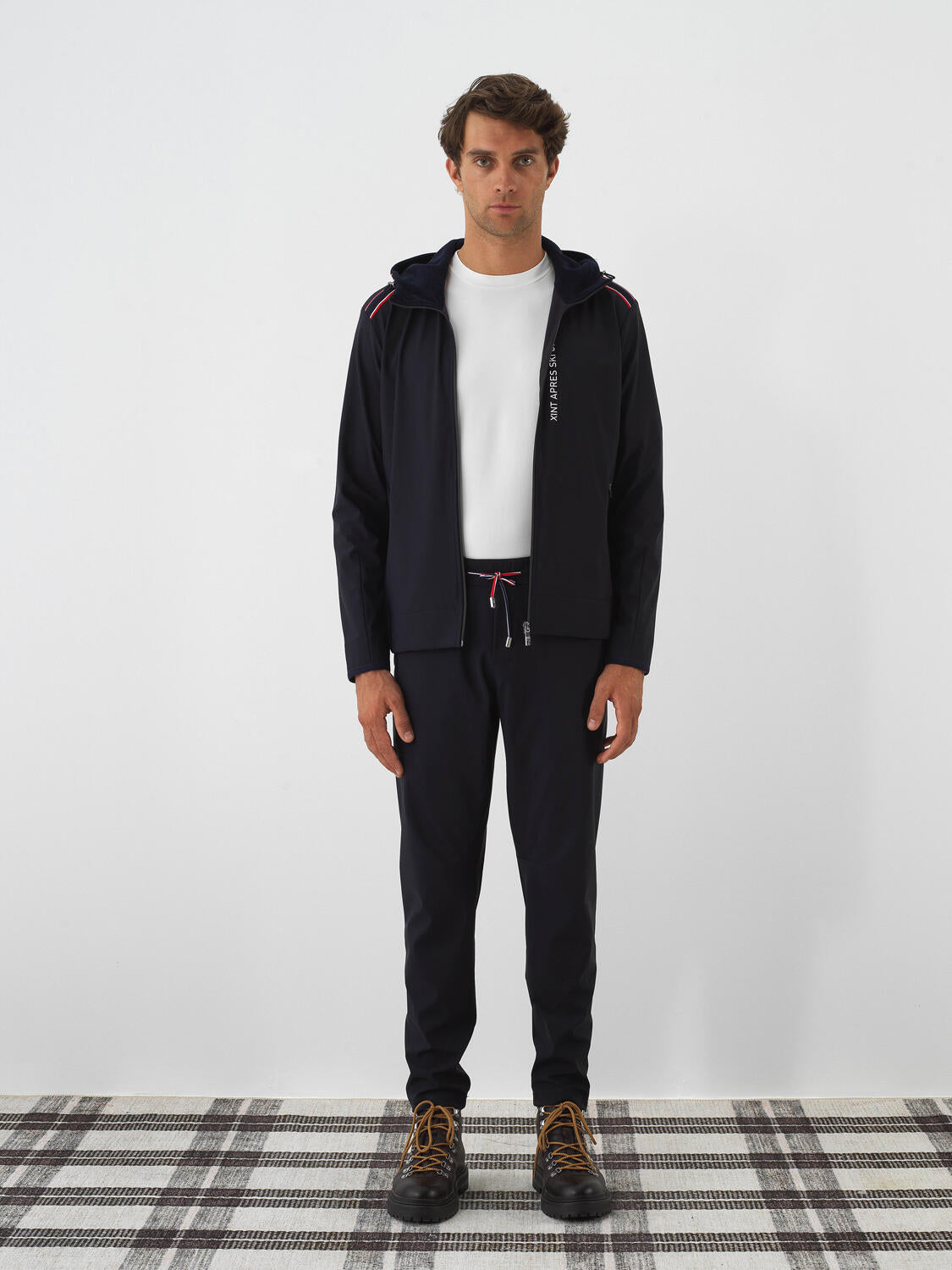 Xint Navy Flexible Textured Regular Fit Coat