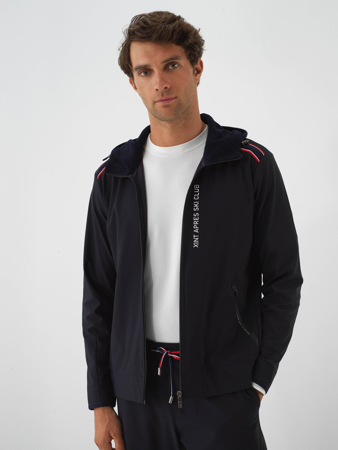Xint Navy Flexible Textured Regular Fit Coat