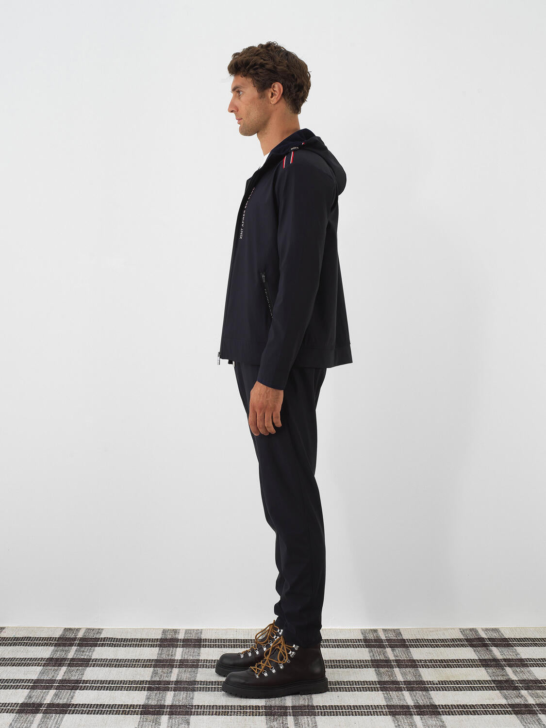 Xint Navy Flexible Textured Regular Fit Coat