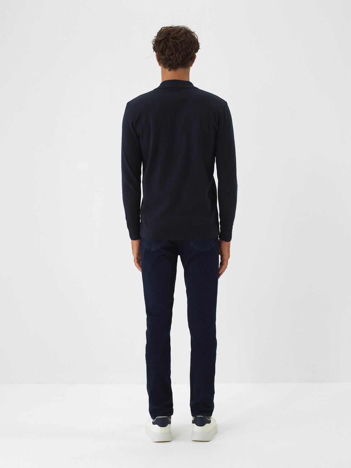 Xint Navy Cotton Textured Slim Fit Denim Trousers